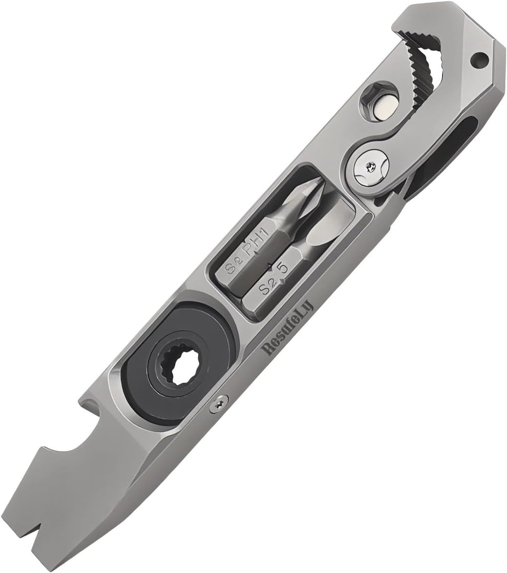 Titanium Pry Bar,Multi-tool,EDC Tool,Versatile Pry Tool,Bottle Opener,Wrench,Ratche screwdriver,Nail puller,Crowbar in One,Compact Versatile Pocket Pry Bar for Everyday Carry