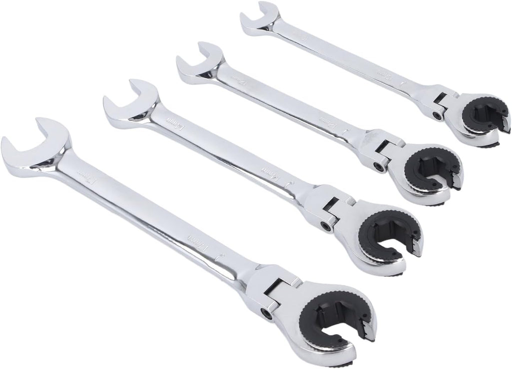 Brake Line Wrench Set, 6 Piece CR V Steel Ratcheting Tubing Wrenches Set, 72-Tooth Gear, 10-17mm, Adjustable Angle Nut Wrenches for Nuts on Fuel, Brake or Air Conditioning Lines