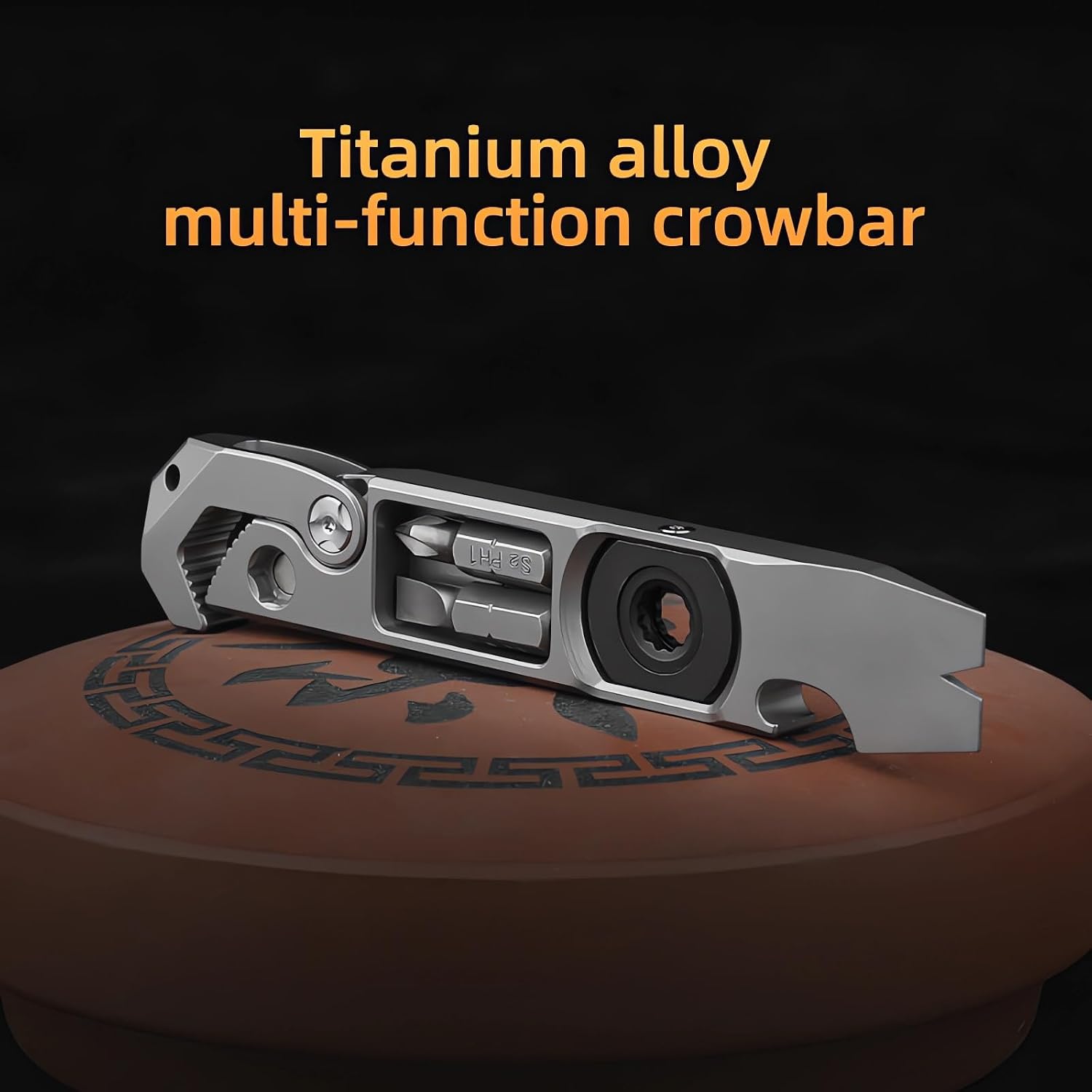 Titanium Pry Bar,Multi-tool,EDC Tool,Versatile Pry Tool,Bottle Opener,Wrench,Ratche screwdriver,Nail puller,Crowbar in One,Compact Versatile Pocket Pry Bar for Everyday Carry