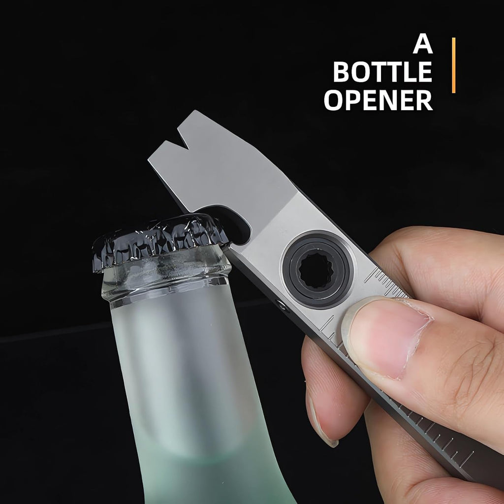 Titanium Pry Bar,Multi-tool,EDC Tool,Versatile Pry Tool,Bottle Opener,Wrench,Ratche screwdriver,Nail puller,Crowbar in One,Compact Versatile Pocket Pry Bar for Everyday Carry