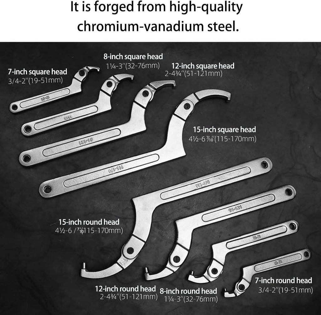 Adjustable Hook Wrench C Type Spanner Water Meter Tool Square/Round Ends Premium Steel Construction For Grooved Nut