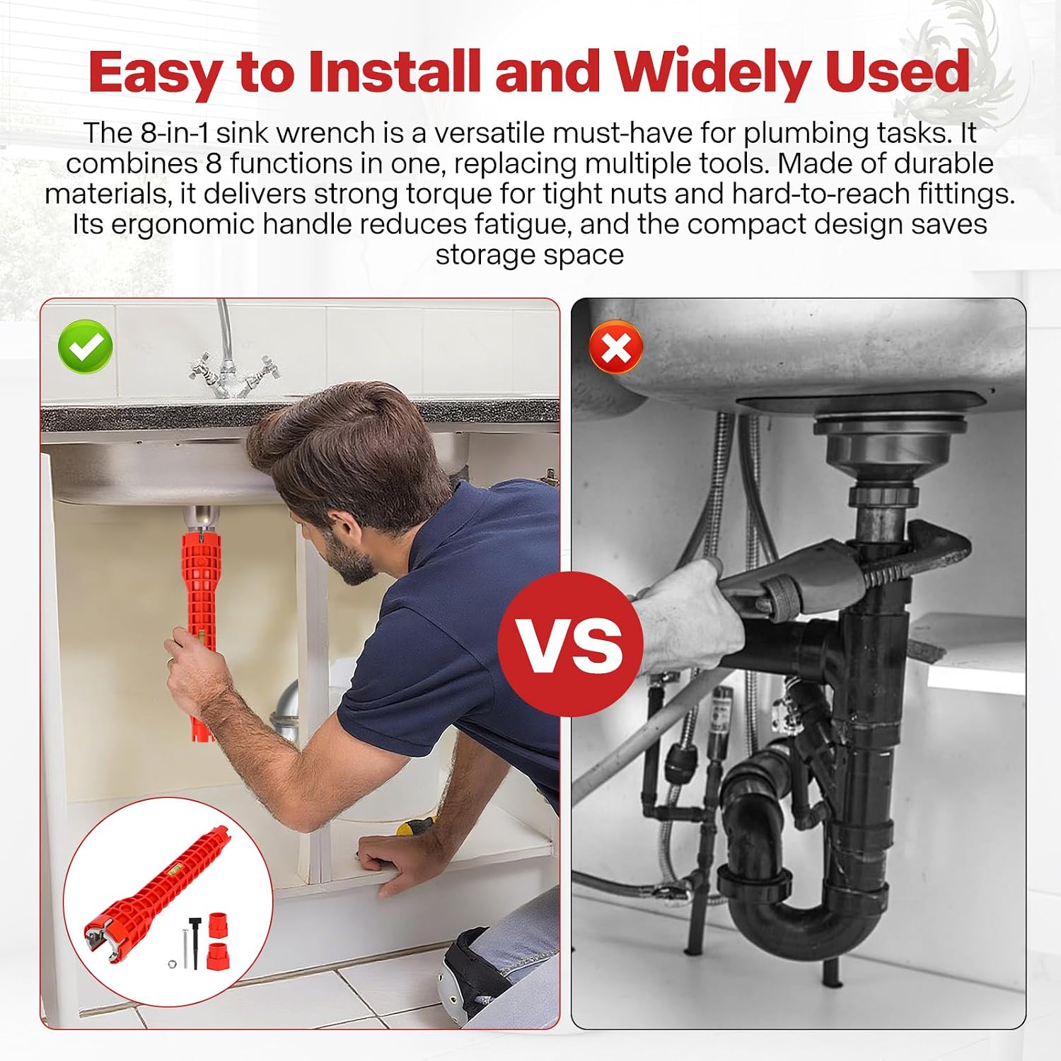 Sink Faucet Pipe Installer Wrench, Plumbing Tool Bathroom Kitchen Toilet