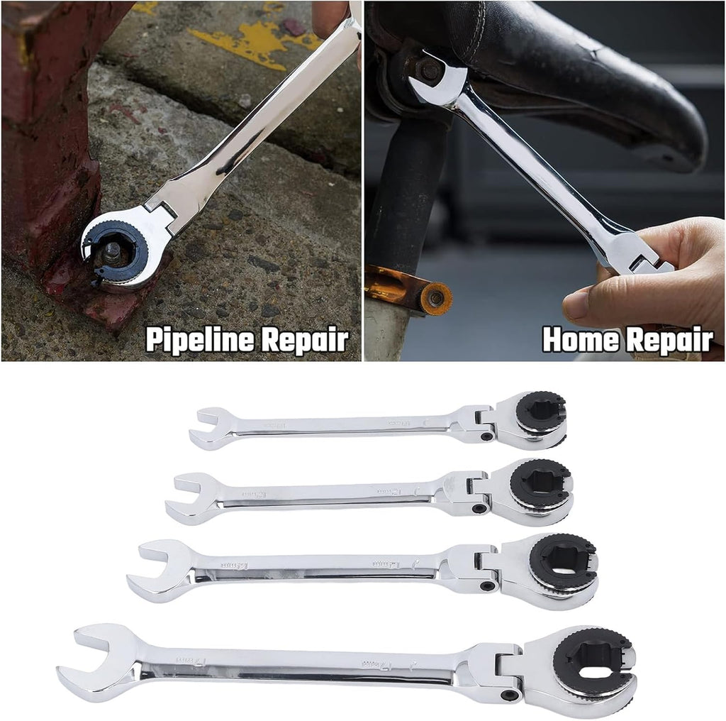 Brake Line Wrench Set, 6 Piece CR V Steel Ratcheting Tubing Wrenches Set, 72-Tooth Gear, 10-17mm, Adjustable Angle Nut Wrenches for Nuts on Fuel, Brake or Air Conditioning Lines