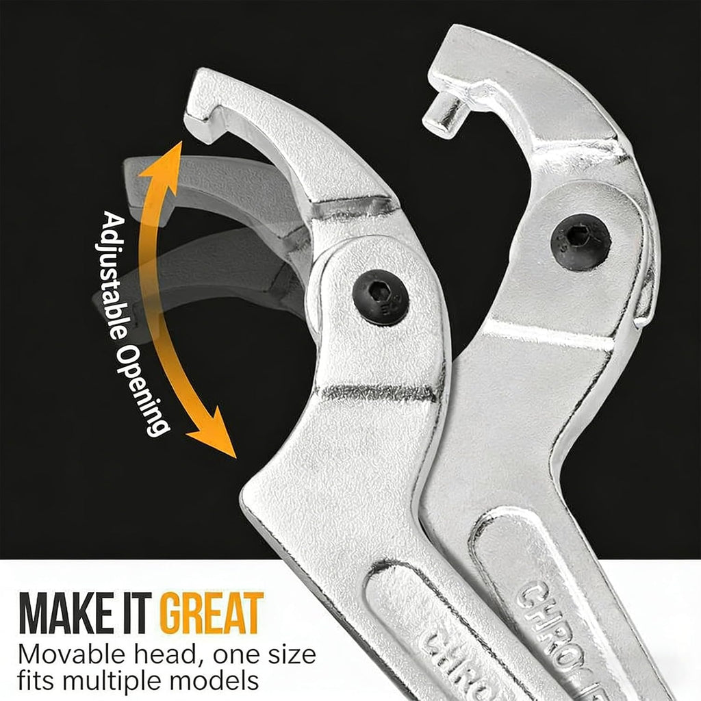 Adjustable Hook Wrench C Type Spanner Water Meter Tool Square/Round Ends Premium Steel Construction For Grooved Nut
