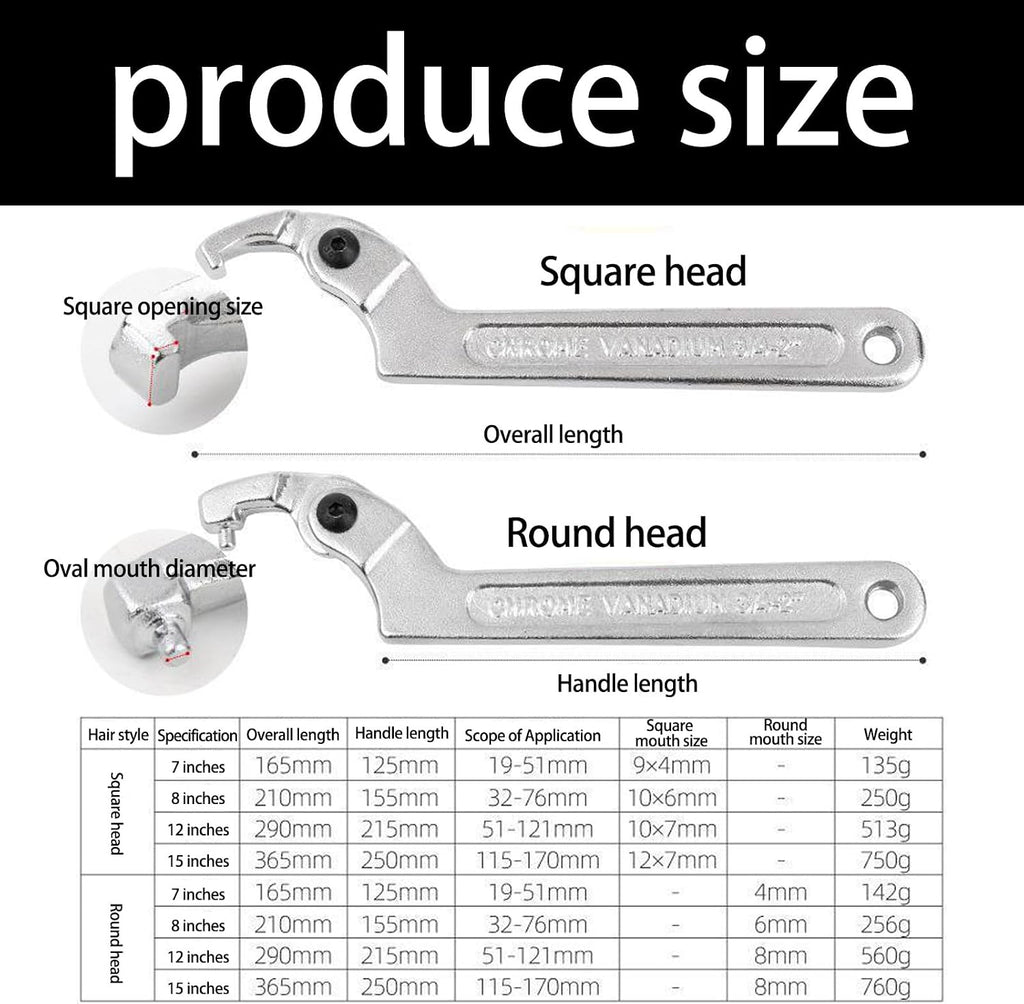 Adjustable Hook Wrench C Type Spanner Water Meter Tool Square/Round Ends Premium Steel Construction For Grooved Nut