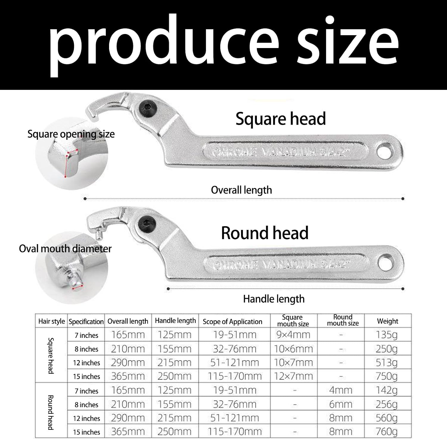 Adjustable Hook Wrench C Type Spanner Water Meter Tool Square/Round Ends Premium Steel Construction For Grooved Nut