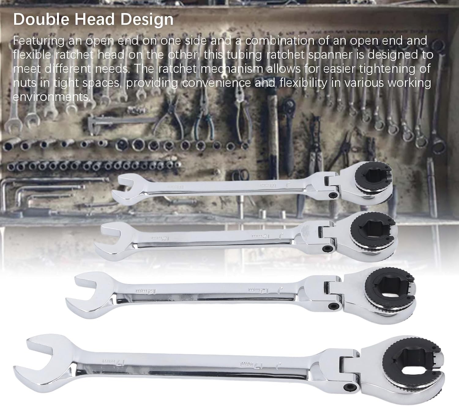 Brake Line Wrench Set, 6 Piece CR V Steel Ratcheting Tubing Wrenches Set, 72-Tooth Gear, 10-17mm, Adjustable Angle Nut Wrenches for Nuts on Fuel, Brake or Air Conditioning Lines
