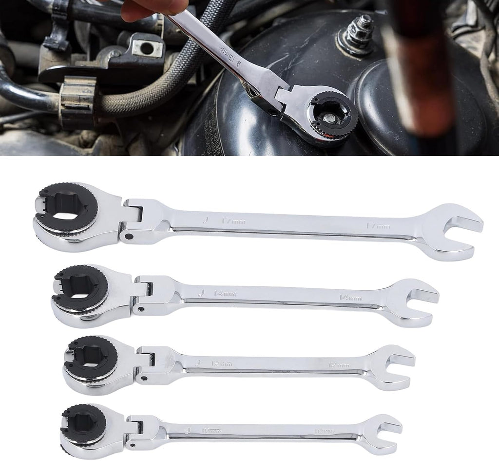 Brake Line Wrench Set, 6 Piece CR V Steel Ratcheting Tubing Wrenches Set, 72-Tooth Gear, 10-17mm, Adjustable Angle Nut Wrenches for Nuts on Fuel, Brake or Air Conditioning Lines