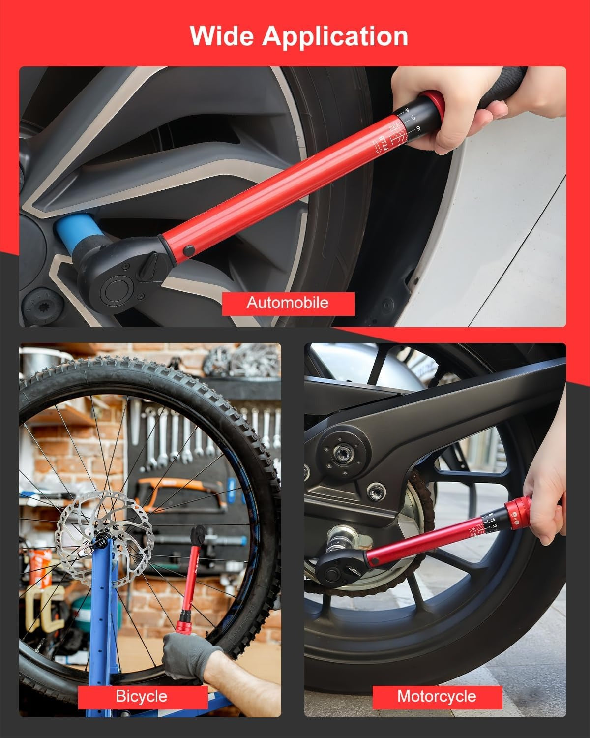 Torque Wrench Set-1/4 20–240 in-LB, 3/8" 5–50 ft-lb,1/2" 10–170 ft-lb with 3 Socket Adapters,±3% Accuracy, Dual Scale, 72-Tooth, Dual-Direction for Car, Bike, Motorcycle Repair Maintenance