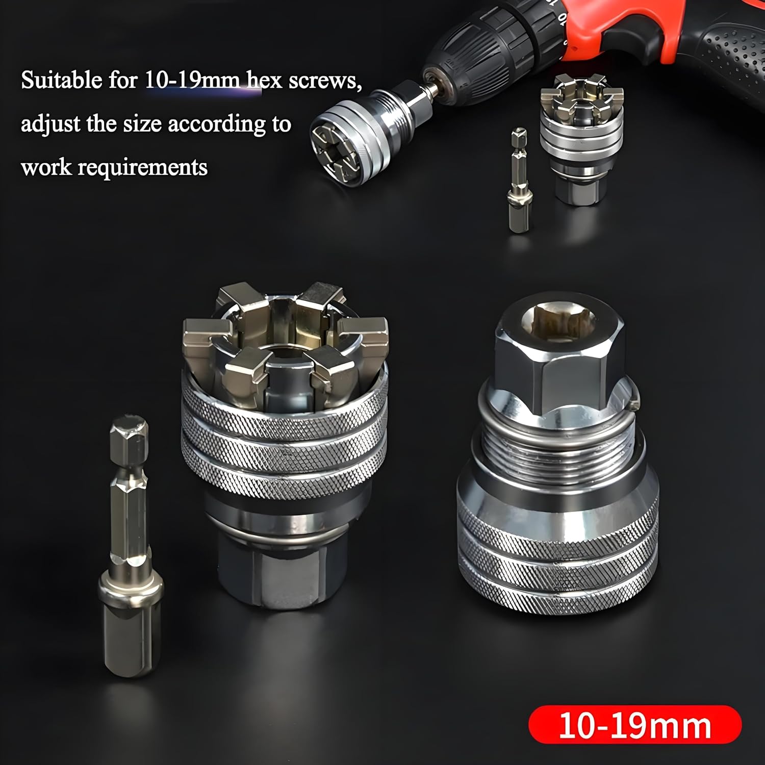 Upgraded Adjustable Universal Socket Wrench, Manual Socket Wrench, Multifunctional Sleeve, 10mm-19mm Universal Sockets Tools for 3/8" Drive Ratchet Torque Wrench and Power Drill