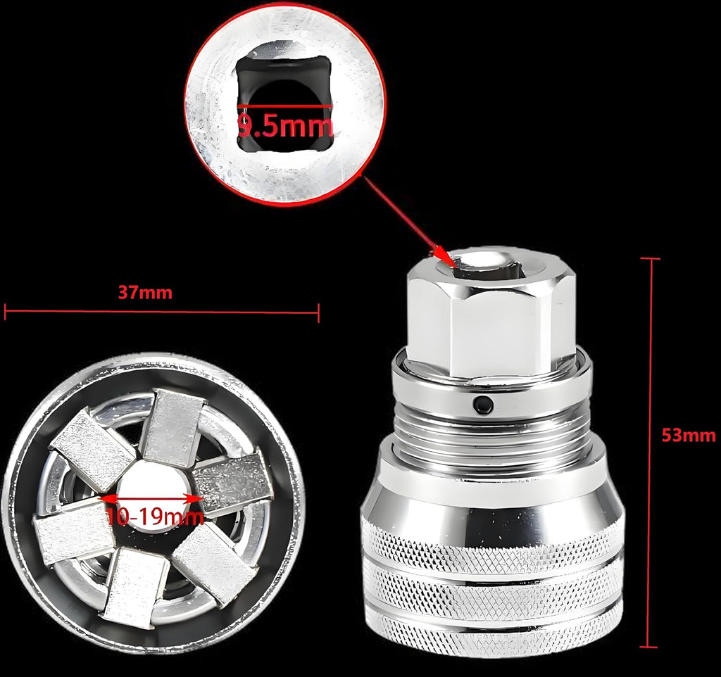 Upgraded Adjustable Universal Socket Wrench, Manual Socket Wrench, Multifunctional Sleeve, 10mm-19mm Universal Sockets Tools for 3/8" Drive Ratchet Torque Wrench and Power Drill