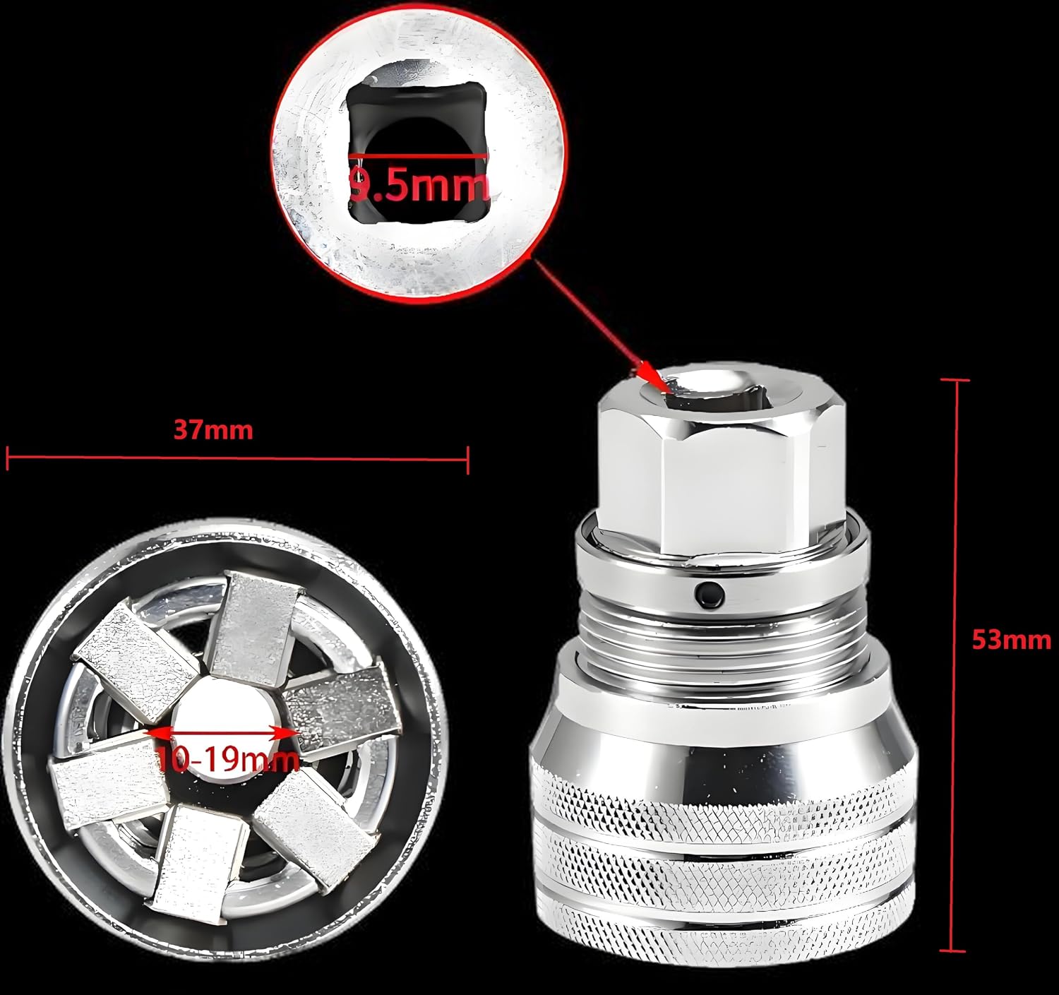 Upgraded Adjustable Universal Socket Wrench, Manual Socket Wrench, Multifunctional Sleeve, 10mm-19mm Universal Sockets Tools for 3/8" Drive Ratchet Torque Wrench and Power Drill