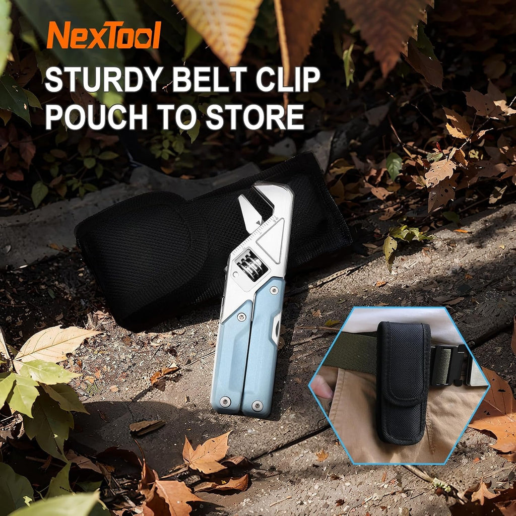W2 Multi-tool with Adjustable Wrench, 8-in-1 EDC Tool | Wide Jaw Opening Wrench, Multitool pliers, Safety Locking, 9 bits set, Easy to Carry for Cycling, Outdoor, Repairs