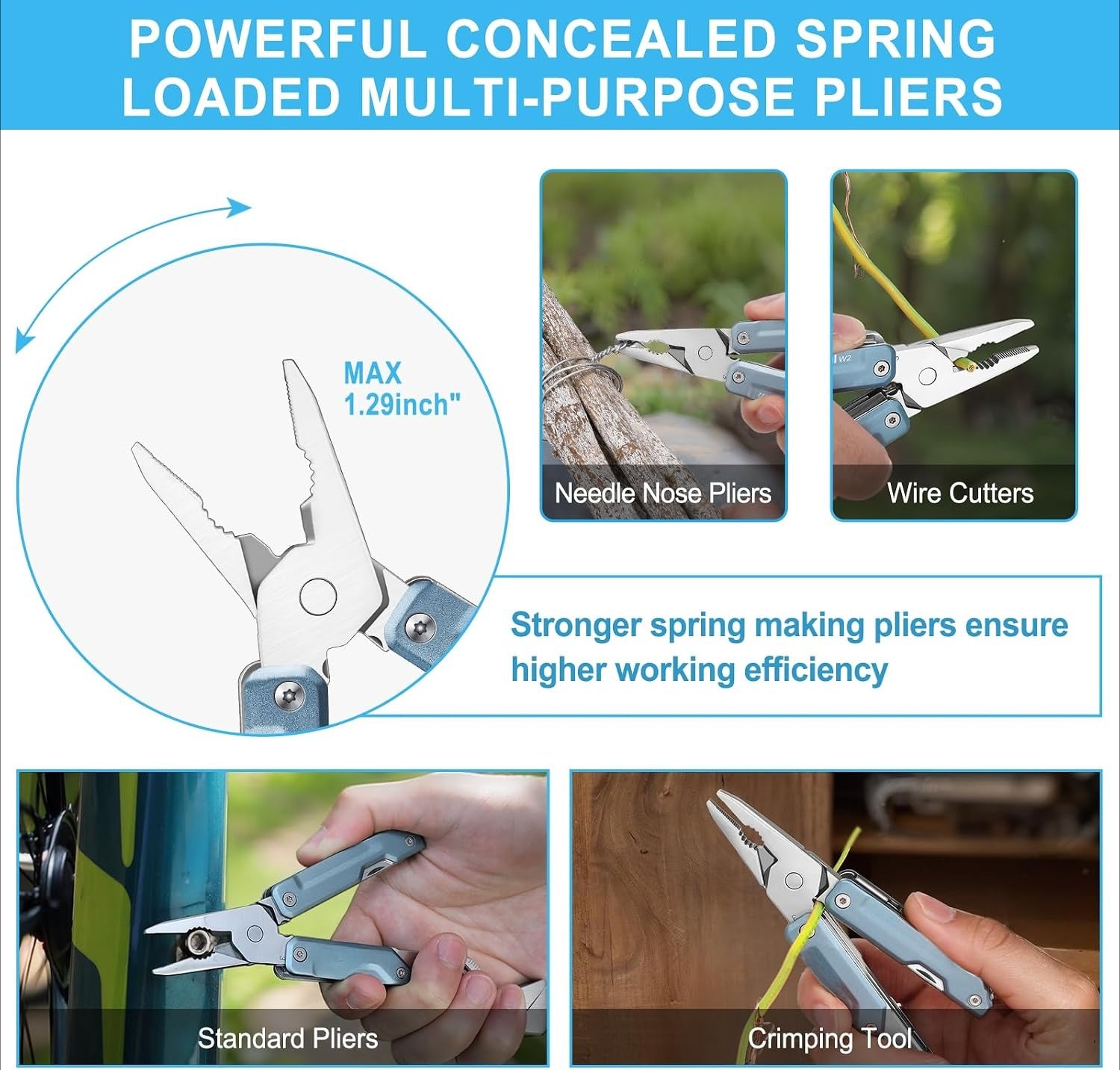 W2 Multi-tool with Adjustable Wrench, 8-in-1 EDC Tool | Wide Jaw Opening Wrench, Multitool pliers, Safety Locking, 9 bits set, Easy to Carry for Cycling, Outdoor, Repairs