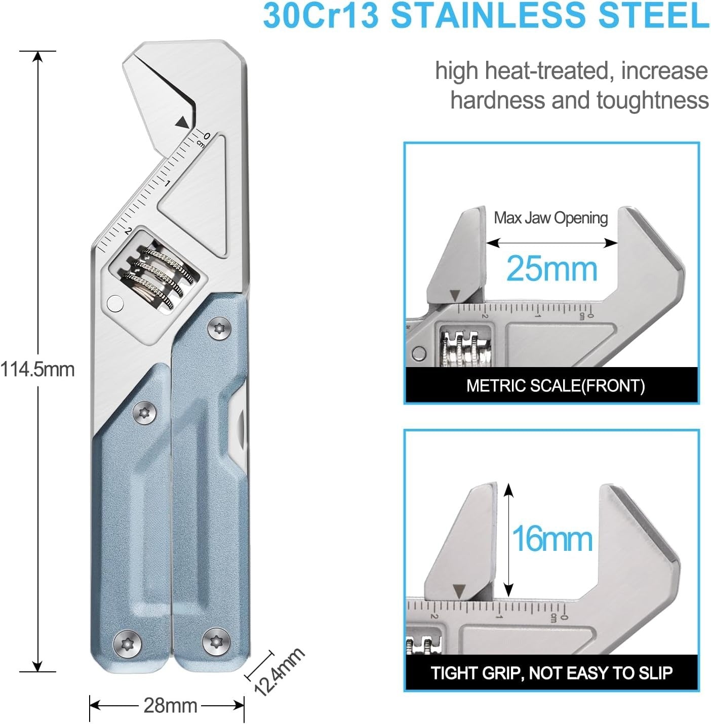 W2 Multi-tool with Adjustable Wrench, 8-in-1 EDC Tool | Wide Jaw Opening Wrench, Multitool pliers, Safety Locking, 9 bits set, Easy to Carry for Cycling, Outdoor, Repairs